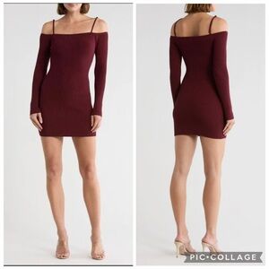 Good American Y2K Ribbed Mini Strappy Fitted Burgundy Red Mini Dress Size XL